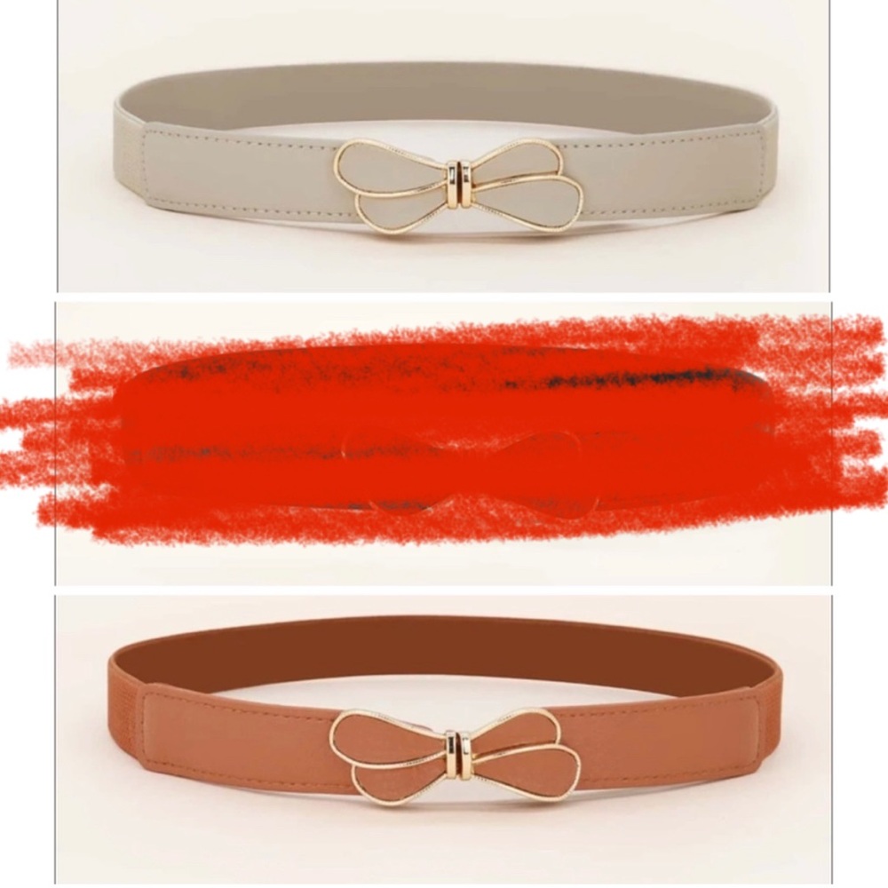NWT 2pc Adjustable Bowknot interlocking Clasp Elastic Waist Belts